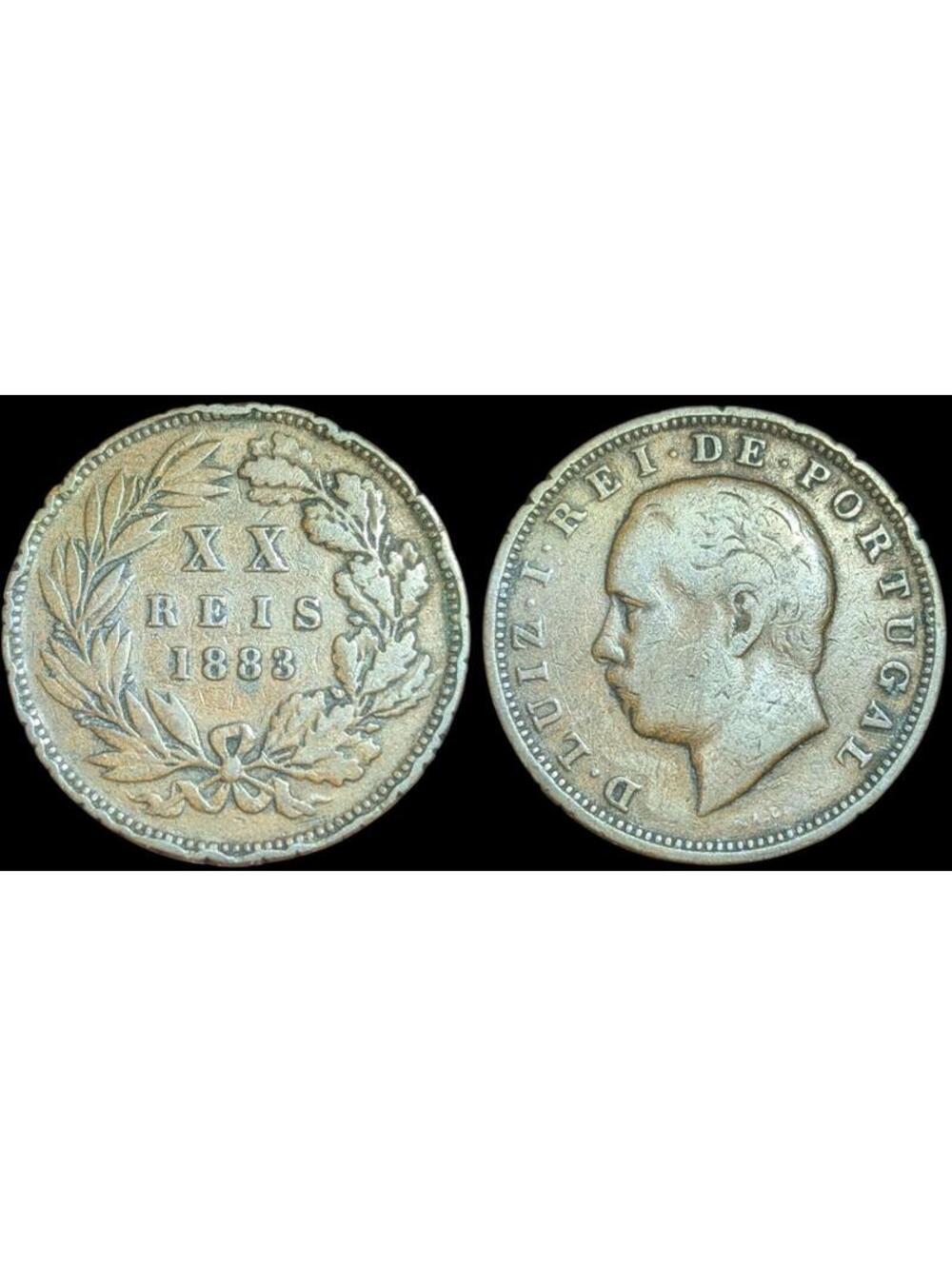 1883 PORTUGAL King Luis Luiz I Antique VINTAGE 20 Reis Portuguese Coin Rare